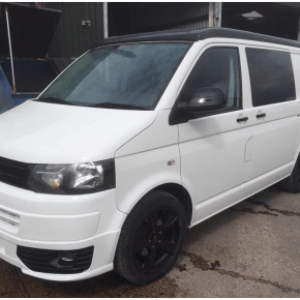 white and black vw camper van