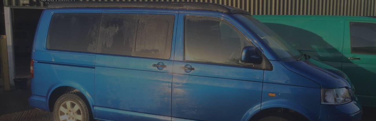 blue vw campervan before conversion