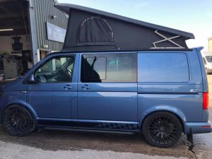 pop top roof campervan blue